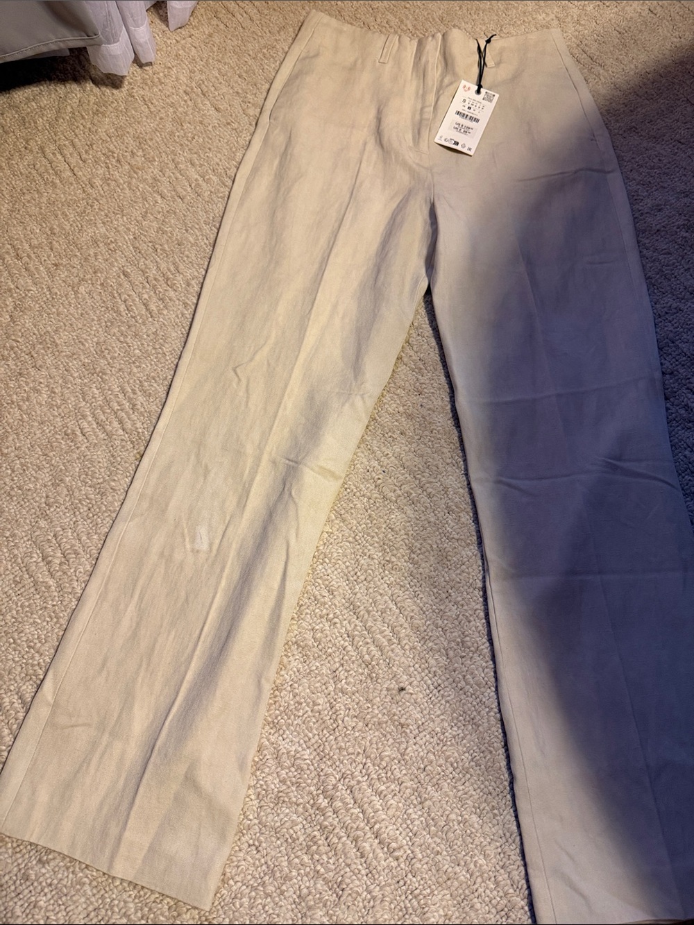Zara Beige Bootcut Linen-Blend Pants